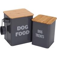 Pethiy Dog Food and Dog Treats Container, Food Bin with Shovel, Tight Fitting Wooden Lid, Coated Carbon Steel, Storage Container Cans, Storage Container for Dog Food, Grey