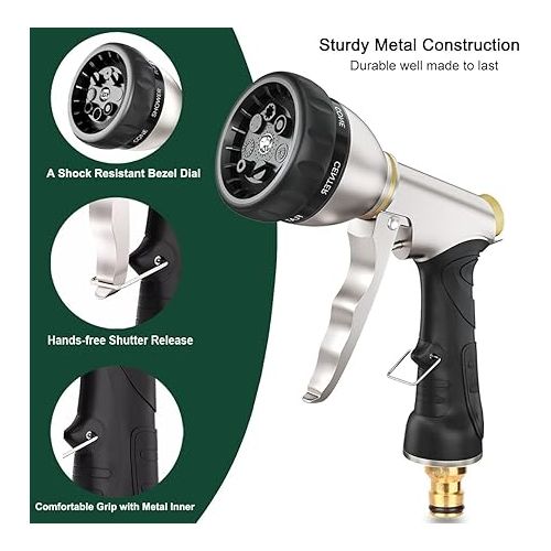  FANHAO Metal Garden Hand Shower, High Quality and Robust, 7-Function Garden Spray Guns for Garden, Car Washing and Home, Multifunctional Watering Gun