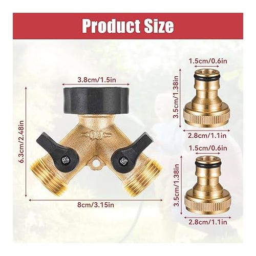  2-Way Distributor, Y Tap Distributor, 3/4 Inch Water Connection Distributor Adapter with Individual On/Off Valves, 2 Devices Can Be Connected Simultaneously, Adjustable Water Flow
