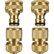 iBamso Brass Hose Connector, 1/2 Inch and 3/4 Inch 2-in-1 Garden Hose Connector, 1/2 Inch Quick Coupling, Female Thread Tap Connector Adapter, 4 Pack