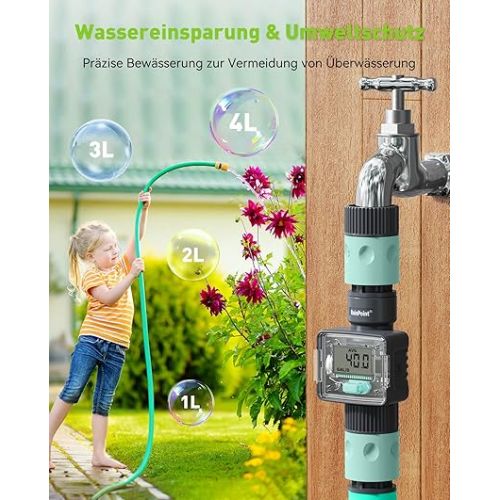  RAINPOINT Water Meter, Practical Water Meter for Garden, 4 Modes to Control Water Consumption, Water Flow Meter for Tap / Consumer Device, Connection 3/4 Inch