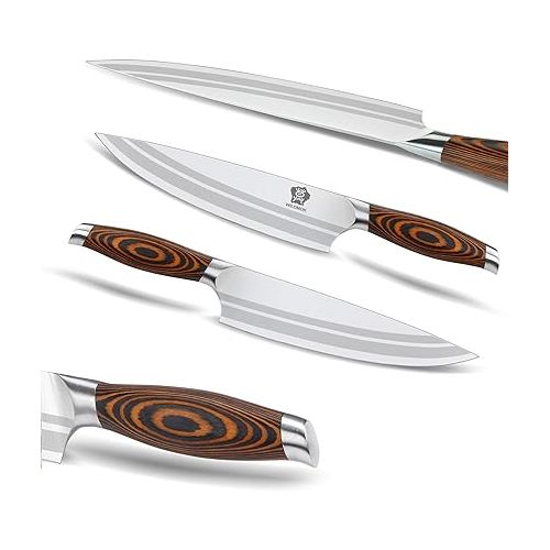  WILDMOK X50CrMoV15 German Stainless Steel Kitchen Knife, With Premium Orange Coloured Pakkawood Handle