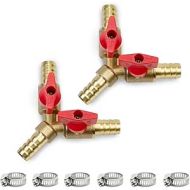 Bwintech 2 x 6 mm 3-way brass hose barb ball valve, Y shape 2 switch shut-off valve fitting with 6 pieces hose clamps