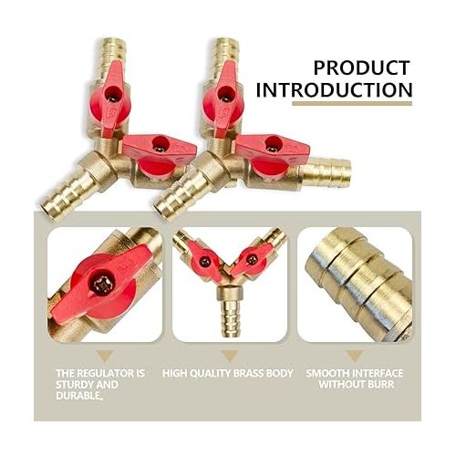  Bwintech 2 x 6 mm 3-way brass hose barb ball valve, Y shape 2 switch shut-off valve fitting with 6 pieces hose clamps