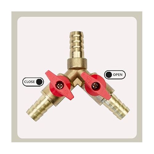 Bwintech 2 x 6 mm 3-way brass hose barb ball valve, Y shape 2 switch shut-off valve fitting with 6 pieces hose clamps