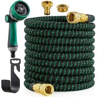 JUNEBOW Garden Hose 30 m Flexible Water Hose with 10 Functional Nozzle Shower, Lightweight Flexible Hose with 3/4 Inch and 1/2 Inch Solid Brass Connections and 3-Layer Latex Core