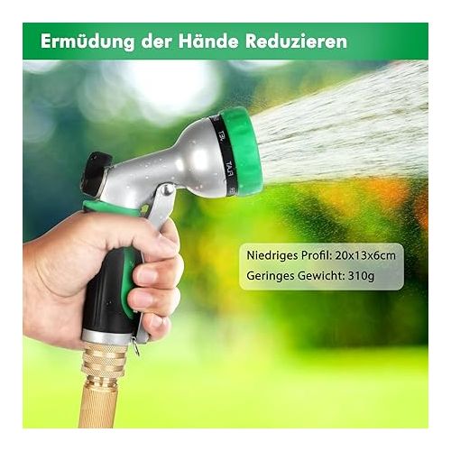  RESTMO Garden Shower, Metal High Pressure Garden Hand Shower, 7 Functions Spray Nozzle and Adjustable Water Flow, Garden Spray Gun, Irrigation Gun for Garden Watering, Car Washing, Green