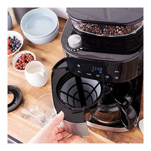  GASTROBACK Grind & Brew Pro 42711 Coffee Machine, Filter Coffee Machine with Integrated Grinder, Cone Grinder with 8 Grinding Levels, Soft Touch LCD Display, Plastic