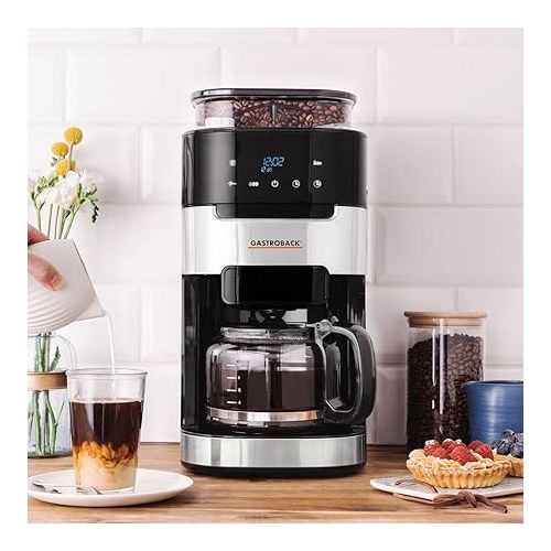  GASTROBACK Grind & Brew Pro 42711 Coffee Machine, Filter Coffee Machine with Integrated Grinder, Cone Grinder with 8 Grinding Levels, Soft Touch LCD Display, Plastic