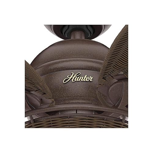  HUNTER FAN Indoor-Deckenventilator Caribbean Breeze 137 cm mit Beleuchtung und Zugschalter, Bronze verwittert, 5 umkehrbare Flugel in Weide Dunkel Antik, optimal fur Sommer oder Winter, Modell 24457