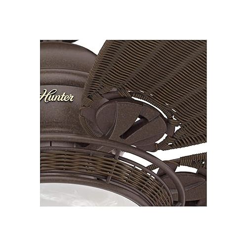  HUNTER FAN Indoor-Deckenventilator Caribbean Breeze 137 cm mit Beleuchtung und Zugschalter, Bronze verwittert, 5 umkehrbare Flugel in Weide Dunkel Antik, optimal fur Sommer oder Winter, Modell 24457