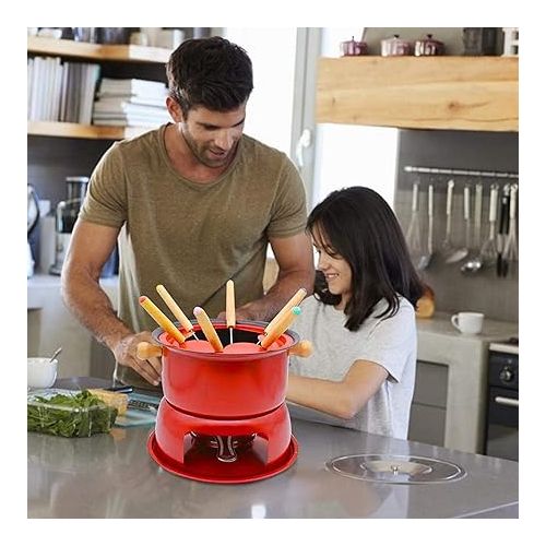  LINGLOUZAN 2X Rotes Mini Rostfreier Stahl Fondue Topf Set, Kase Schokoladen Fondue, 6 Tauchen Gabeln und Abnehmbarer Topf Schmilzt Sußigkeiten Sauce Tauchen