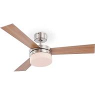 bmf-versand® Ceiling Fan Very Quiet with Light and Remote Control - Fan Ceiling Beech and Silver with LED Lamp - Air Cooler 105 cm 3 Speeds Right-Left Running