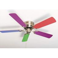 Pepeo - Kisa Ceiling Fan without Lighting | Fan with Pull Switch in Antique Brass with Multicolour Reversible Blades, Diameter 105 cm (Colour: Brass, Multicolor/Pastel)