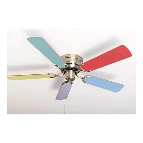  Pepeo - Kisa Ceiling Fan without Lighting | Fan with Pull Switch in Antique Brass with Multicolour Reversible Blades, Diameter 105 cm (Colour: Brass, Multicolor/Pastel)