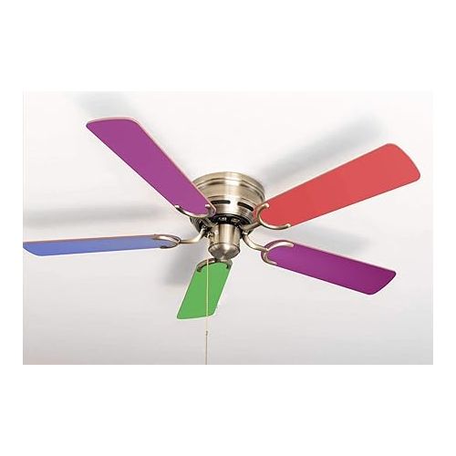  Pepeo - Kisa Ceiling Fan without Lighting | Fan with Pull Switch in Antique Brass with Multicolour Reversible Blades, Diameter 105 cm (Colour: Brass, Multicolor/Pastel)