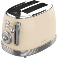 Cecotec Toaster Toast&Taste 800 Vintage Light Beige, 850 W, Doppelte Extra breite Kurzschlitze von 3,8 cm, 2 Toastscheiben, Edelstahl-Finish, Vintage-Stil, 3 Funktionen, Beige