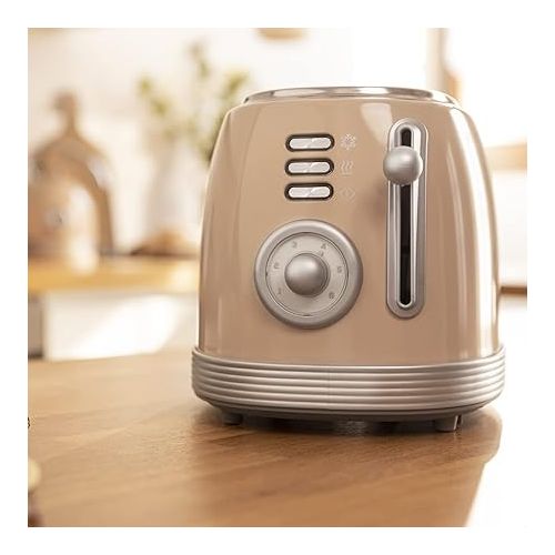  Cecotec Toaster Toast&Taste 800 Vintage Light Beige, 850 W, Doppelte Extra breite Kurzschlitze von 3,8 cm, 2 Toastscheiben, Edelstahl-Finish, Vintage-Stil, 3 Funktionen, Beige