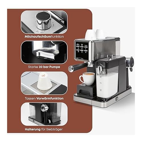  ProfiCook® PC ES 1266 Espresso Machine 2-in-1 for Coffee Powder and Nespresso Compatible Capsules - Portafilter Machine 20 Bar - with Milk System for Latte Coffee and Cappuccino - Portafilter for