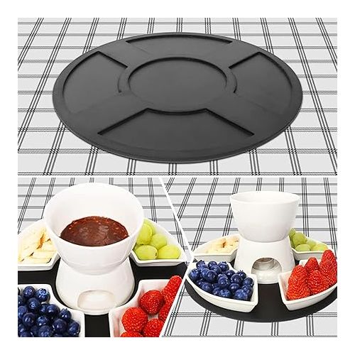  JTBDWOSK Keramike Chocolate Fondue Pot Set with Wooden Palette, 4 Forks, 4 Plates, Chocolate Fondue Set, Cheese Fondue for Chocolate, Cheese, Fondue, Family Dinner, Dessert, Picnics, Birthday Parties,