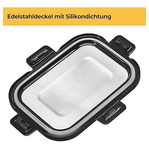  SILBERTHAL Food Storage Containers Set Glass with Stainless Steel Lid, Airtight, Set of 3, Sizes 1L, 600 ml and 400 ml