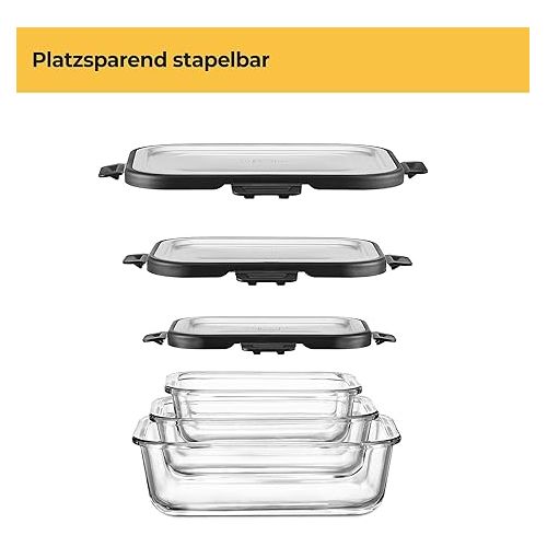  SILBERTHAL Food Storage Containers Set Glass with Stainless Steel Lid, Airtight, Set of 3, Sizes 1L, 600 ml and 400 ml