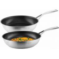 SILBERTHAL Induction Pans Set - Frying Pans Set of 2 - Suitable for Induction Cookers - 28 cm and 24 cm - Stainless Steel - Coated