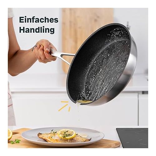  SILBERTHAL Induction Pans Set - Frying Pans Set of 2 - Suitable for Induction Cookers - 28 cm and 24 cm - Stainless Steel - Coated