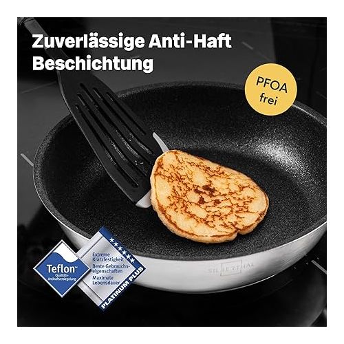  SILBERTHAL Induction Pans Set - Frying Pans Set of 2 - Suitable for Induction Cookers - 28 cm and 24 cm - Stainless Steel - Coated