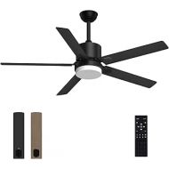 Merrysun Ceiling Fan with Lighting Black 5 Blades 2-in-1 Fan LED Ceiling Light with Remote Control Reverse Motor 7 Speed 3 Colours Dimmable 25 W Diameter 132 x 50 cm