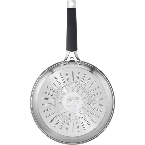  Tefal Jamie Oliver E51206 Frying Pan 28 cm Non-Stick Coating Safe Thermal Signal Riveted Handle Suitable for Induction Healthy Cooking Stainless Steel