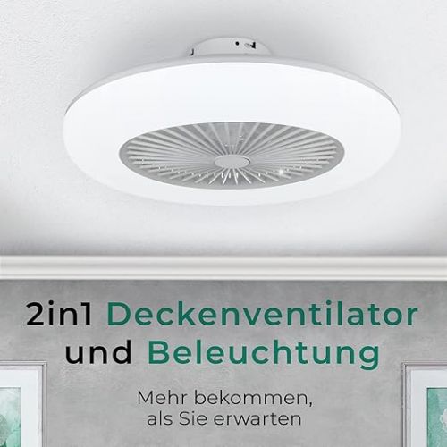  Noaton Callisto Ceiling Fan with Lighting, 11055 W, White, LED Dimmable, 3 Colour Temperatures, Remote Control, Timer, Air Flow up to 45 m3/min, for Living Room, Bedroom, Diameter 55 cm