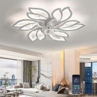 Caufloce LED Ceiling Fan with Light 6 Speed Reversible Ceiling Fan with Lighting Modern Timer Lamp with Ceiling Fan and Remote Control Quiet for Living Room White