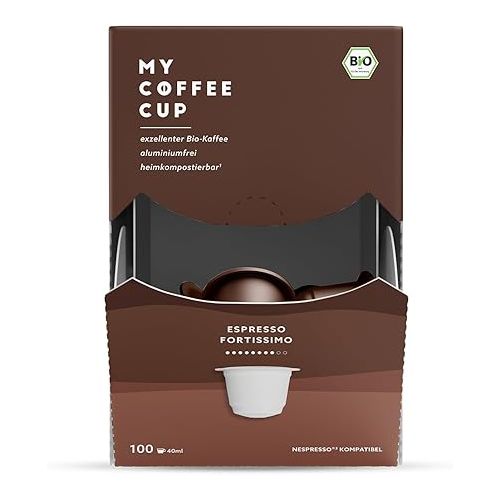  My Coffee Cup - Mega Box ESPRESSO FORTISSIMO - Organic Coffee I 100 Coffee Capsules for Nespresso®³ Capsule Machines I 100% Industrial Compostable and Sustainable - 0% Aluminium