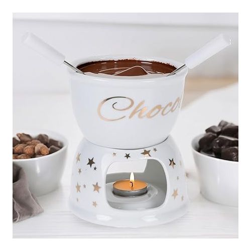  MIJOMA Schoko-Fondue-Set | Genussvolles Erlebnis im goldenen Sternchen Design mit stilvoller Keramik | Fondue-Tischkultur 13 x Ø10 cm