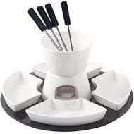 qiuqiu Fondue Set White Ceramic Porcelain Tea Light Candle Cheese Butter Chocolate Fondue Set 300 ml