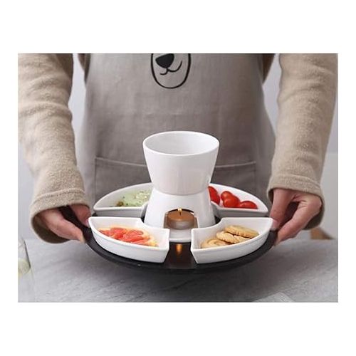  qiuqiu Fondue Set White Ceramic Porcelain Tea Light Candle Cheese Butter Chocolate Fondue Set 300 ml