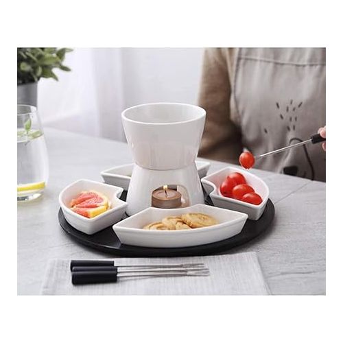  qiuqiu Fondue Set White Ceramic Porcelain Tea Light Candle Cheese Butter Chocolate Fondue Set 300 ml