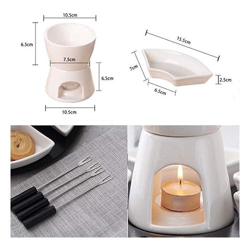  qiuqiu Fondue Set White Ceramic Porcelain Tea Light Candle Cheese Butter Chocolate Fondue Set 300 ml