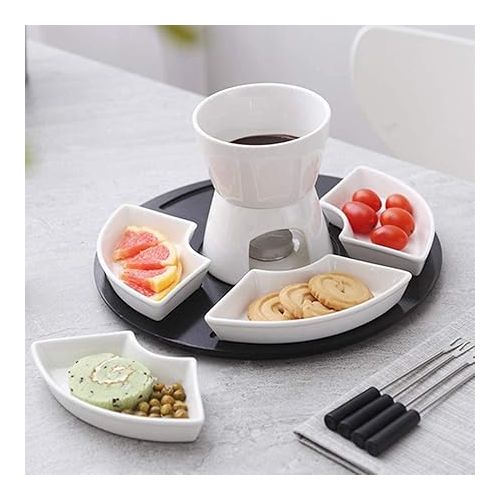  qiuqiu Fondue Set White Ceramic Porcelain Tea Light Candle Cheese Butter Chocolate Fondue Set 300 ml