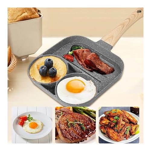  AVNICUD Non-Stick Egg Frying Pan, 3-Hole Pancake Pan with Non-Stick Coating, Rectangular Frying Pan with Anti-scald Handle, for Breakfast, Fried Egg, Pancakes, for Induction Hob & Gas Stove