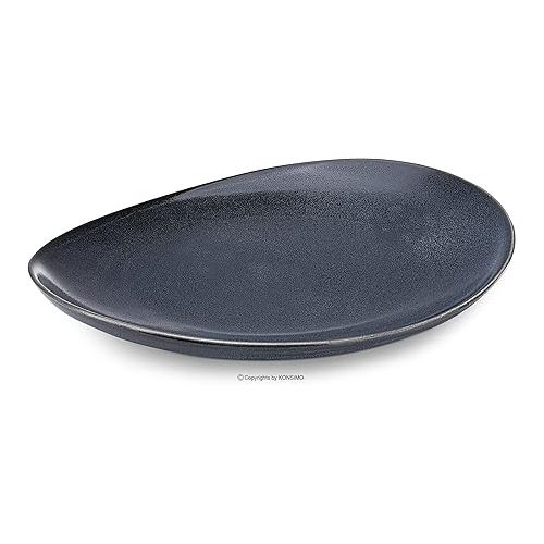  Konsimo Breakfast Plates for 6 People, Set of 6 Cake Plates, Dessert Plates Made of Hard Porcelain, Time Black, Modern Small Plates, 22 x 19 cm, Black