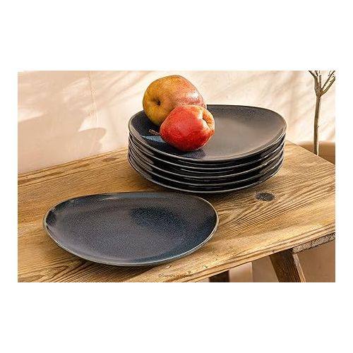  Konsimo Breakfast Plates for 6 People, Set of 6 Cake Plates, Dessert Plates Made of Hard Porcelain, Time Black, Modern Small Plates, 22 x 19 cm, Black