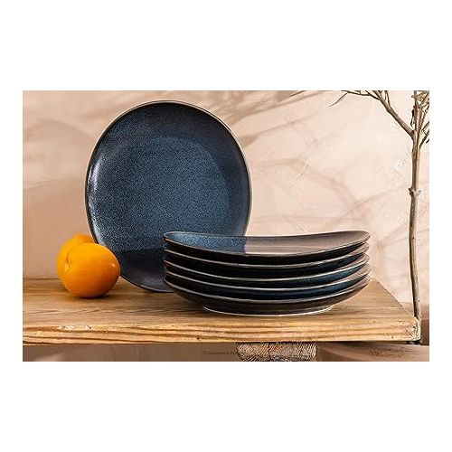  Konsimo Breakfast Plates for 6 People, Set of 6 Cake Plates, Dessert Plates Made of Hard Porcelain, Time Black, Modern Small Plates, 22 x 19 cm, Black