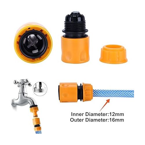  LUOGE Garden Hose Connector Kit, 15 Pieces Hose Connector 1/2 Inch Including Hose Connector, Waterstop Connector, Water Nozzle Irrigation, Coupling and Tap Connector 3/4 Inch