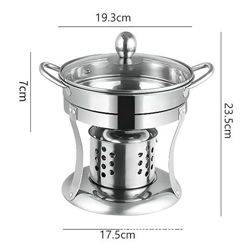  MOUMOUTEN Fondue Set, Stainless Steel Alcohol Cooker, Fuel Paste Fondue, Thick Steel Spirit for Shabu (Glass Cover Tubular Oven) (19.3 cm)