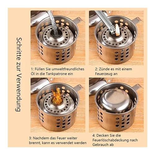  MOUMOUTEN Fondue Set, Stainless Steel Alcohol Cooker, Fuel Paste Fondue, Thick Steel Spirit for Shabu (Glass Cover Tubular Oven) (19.3 cm)