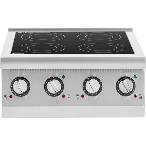  Royal Catering RCIC-6000 Induction Plate 4 Plates Diameter 12-26 cm Portable 6000 W 60-240 °C Stainless Steel/Ceramic Glass Induction Hob Portable Hob Induction