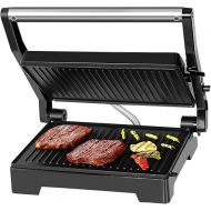 Gotoll Contact Grill, Table Grill, Panini & Sandwich Maker, Double Grill Plates, Open 180° Contact Grill, 1000 W, Non-Stick Coating, Insulated Handles, Stainless Steel Housing