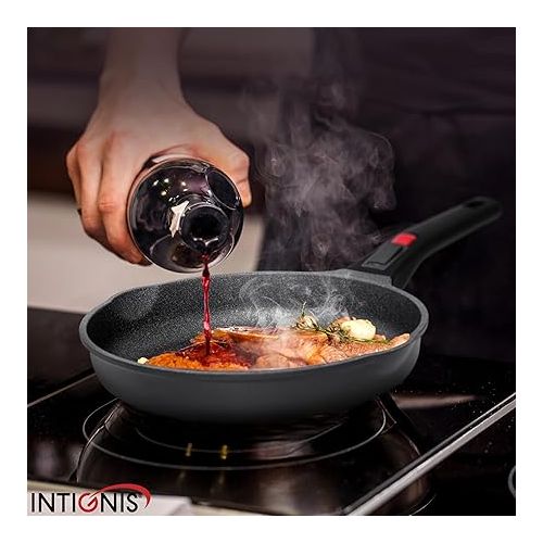  INTIGNIS Non-Stick Frying Pan | Marble Coated | Removable Handle | Induction Gas Electric Hobs Safe | Easy Cleaning, Space Saving (2, 24 + 28)